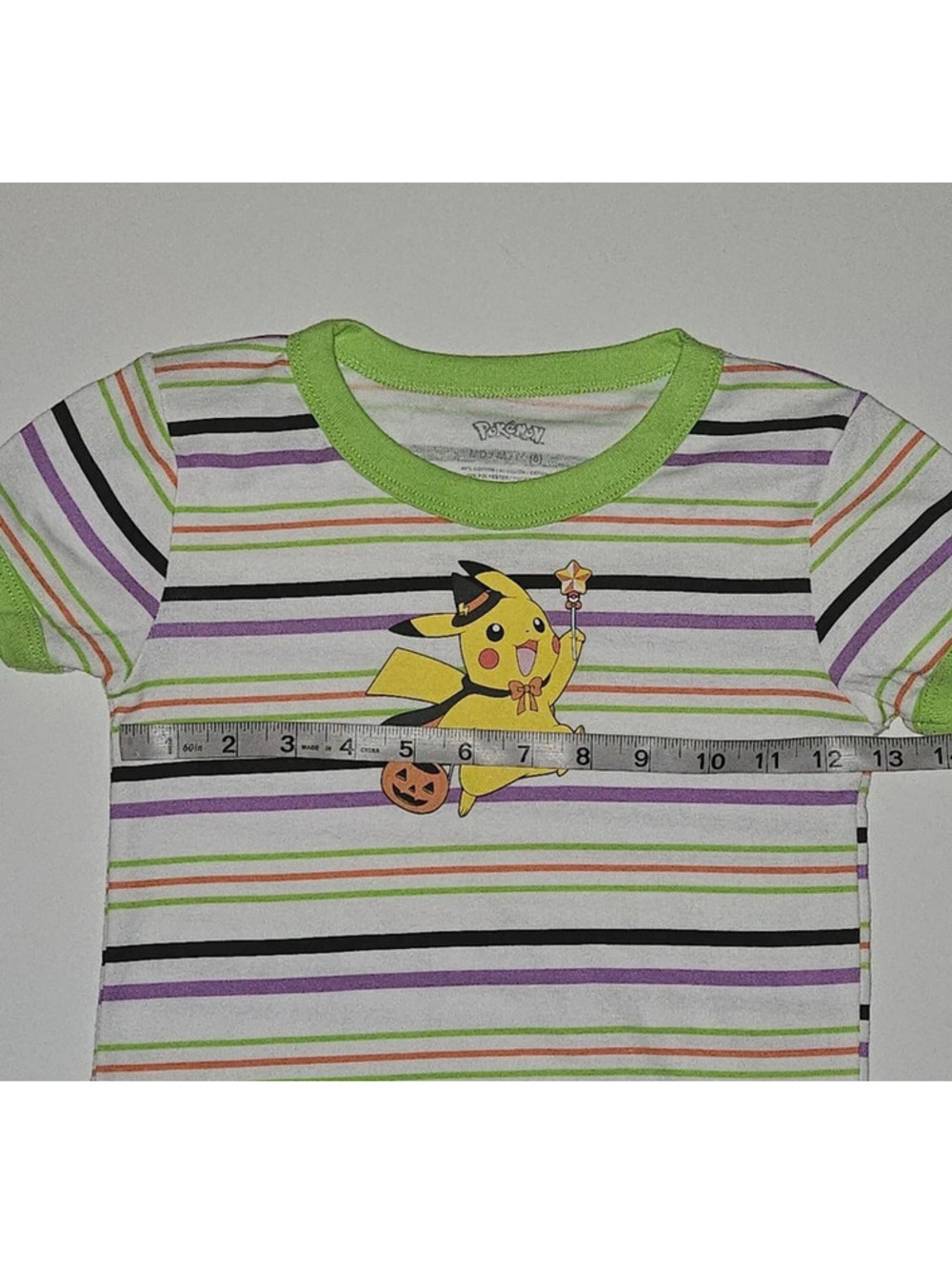 Pokemon Pikachu Halloween Girls Medium 8 Striped Shirt Green Purple Black
